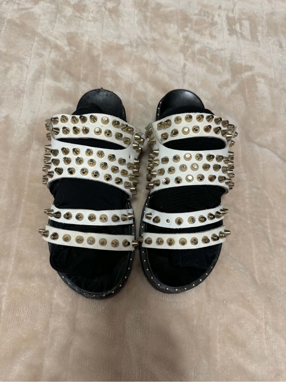 One Teaspoon White Studded Multi-Strap Slide Sandals